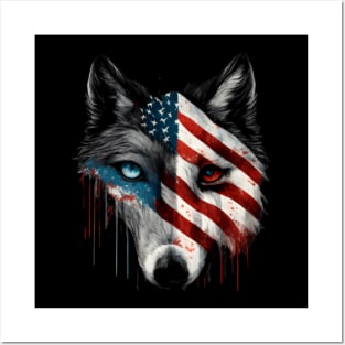 Wolf, american flag, Alaska, Idaho, Michigan, Minnesota, Montana, New Mexico, Utah, Wyoming Posters and Art